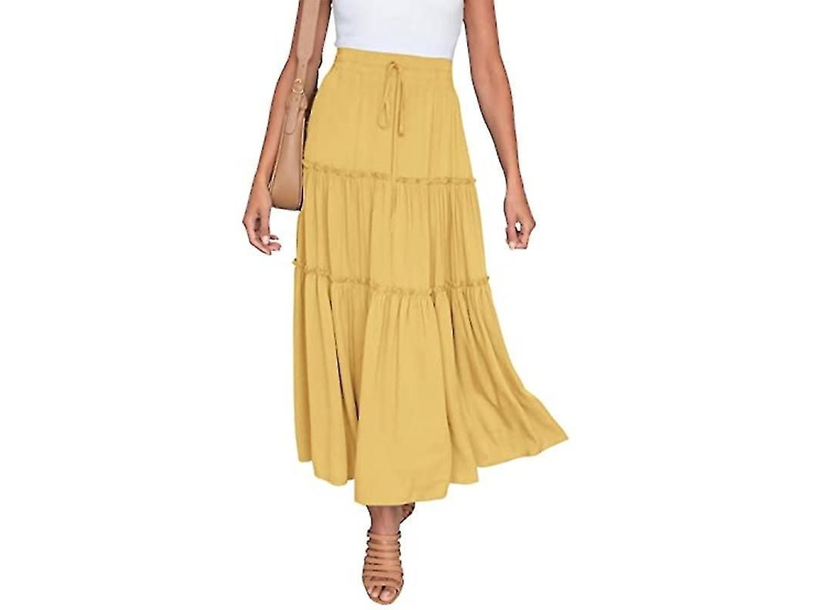 2026 falda Midi Boho Plisada Assimétrica para Mulher Verão Casual Cor Solida Leve e Confortável