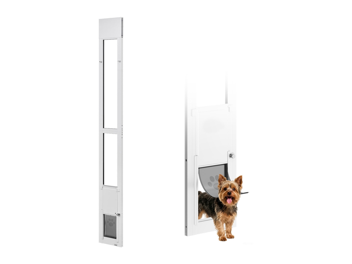 Porta De Vidro Corrediça Com Entrada , Altura Ajustável, Animais Estimação 20,6 X 13,3 Cm, Compatível Cães Pequenos, Moldura Alumínio, Pátio
