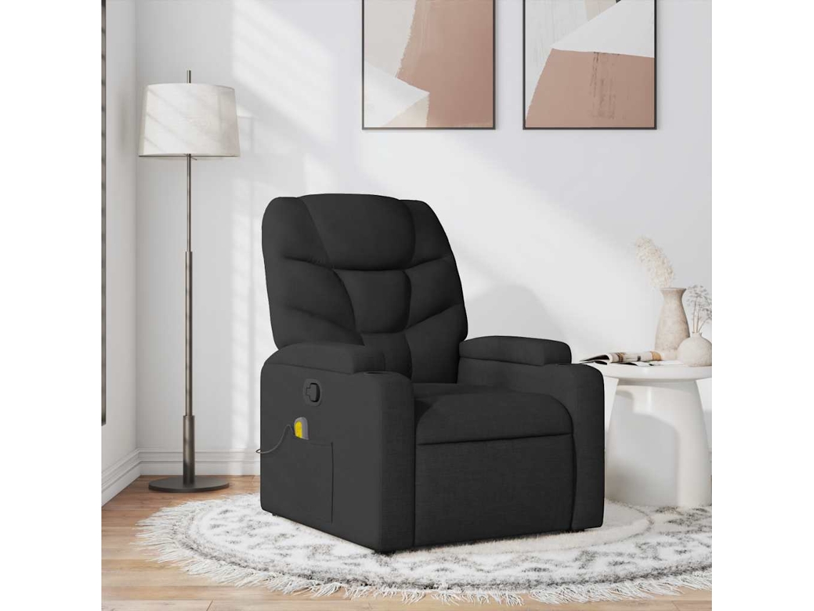 Vidaxl Poltrona De Massagens Reclinável Tecido Preto