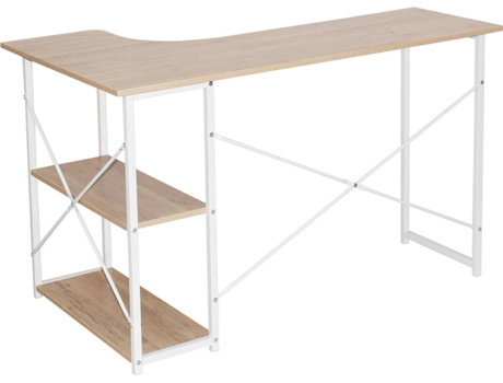 Secretária com Prateleiras MITSAI Odessa Castanho Claro e Branco (120 x 74 - Madeira e Metal)