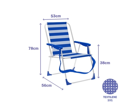 Cadeira de Campismo Acolchoada MARBUENO Riscas Azul Branco (53 x 78 x 56 cm)