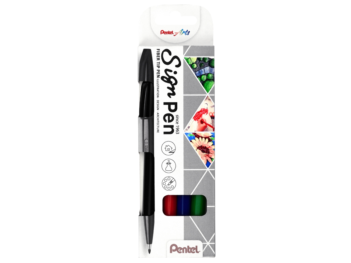 Caneta de Fibra Pentelarts Sign Pen S520 Caixa com 4 PENTEL ARTS