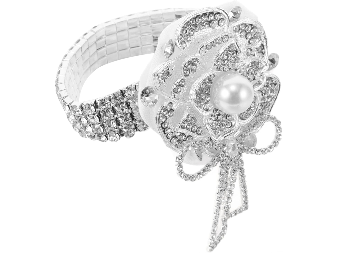 Pulseira Decorativa De Flores Com Strass Brancos, Ideal Para Baile De Formatura E Casamento.