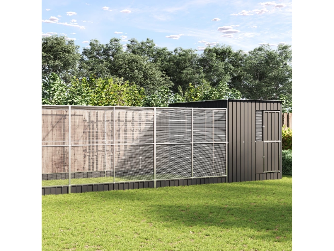 Vidaxl Aviário Com Extensão 1118x303x216 Cm Aço Prateado