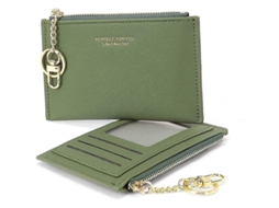 2026 cartera de Couro Vegano Pequena para Mulher com Fecho, Porta moedas, Cartões e Chaveiro Verde