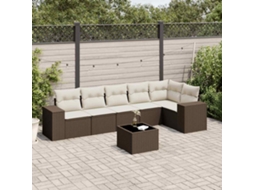 7 Pcs Conjunto De Sofá Jardim C/ Almofadões Vime Pe Marrom Dkd Home Decor