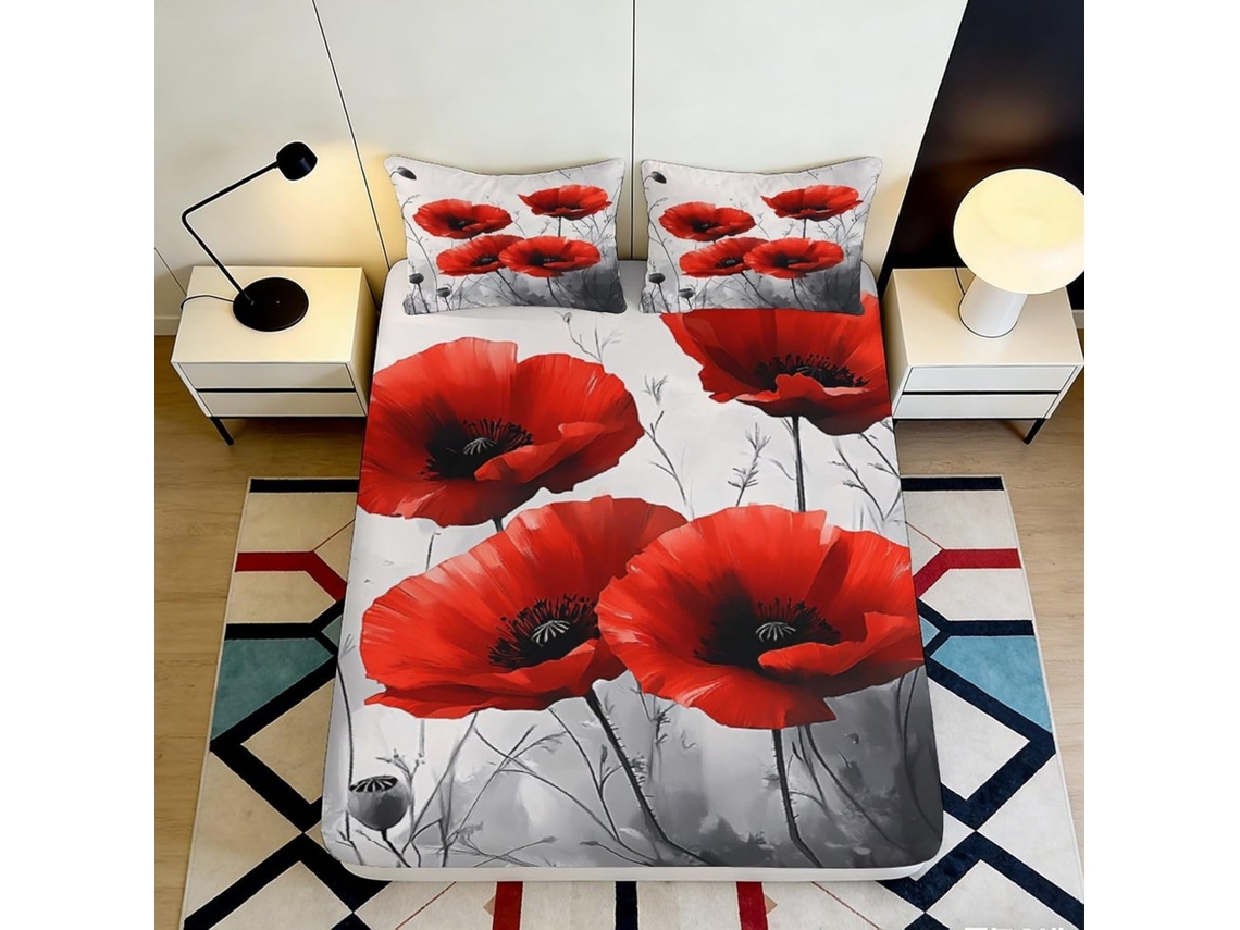 Conjunto de Cama Botânica 3d Pa Microfibra com Fronha 200x25cm S/MARCA