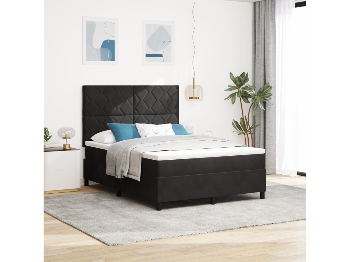 Cama Box Com Colchão Preta 140x200 Cm Veludo