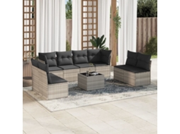 Vidaxl 9 Pcs Conj. Sofás Jardim Com Almofadões Vime Pe Cinzento-claro