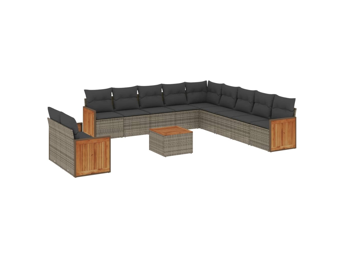Conjunto de 12 Sofás Jardim com Almofadões Vime Pe Cinzento MAISON EXCLUSIVE