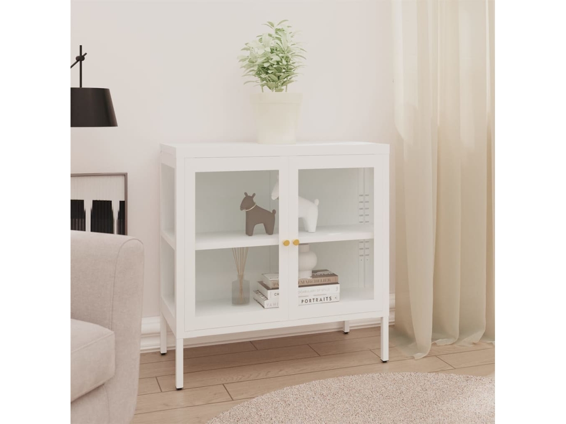 Vidaxl Aparador 70x35x70 Cm Vidro E Aço Branco