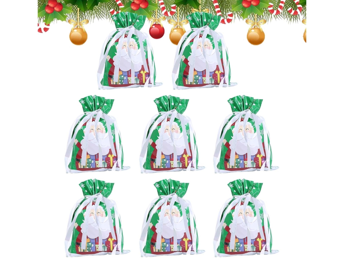 Sacolas De Natal Com Cordão | Conjunto De 8 Sacolas De Presente Com Cordão, Lembrancinhas Festivas, Decoração Vayotoy