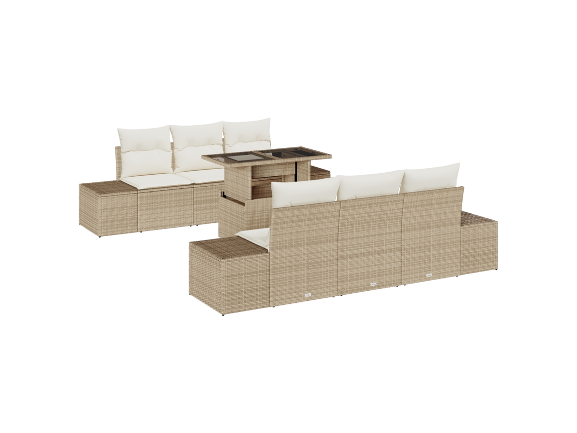 Conjunto 7 Conjunto De Móveis De Jardim Vidaxl Bege Vime Pe (100 X 55 X 73 Cm)