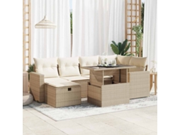 Vidaxl 7 Pcs Conjunto De Sofás P/ Jardim Com Almofadões Vime Pe Bege