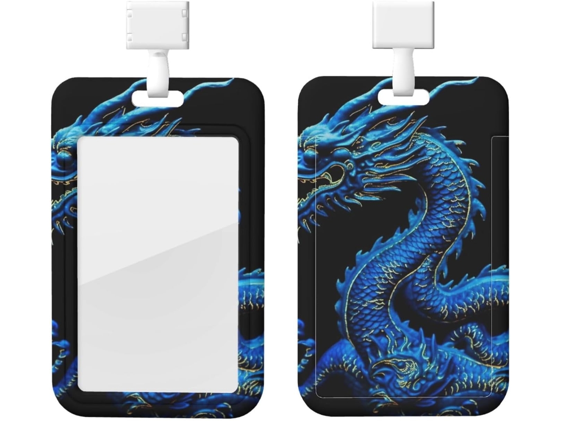 Porta Crachá Com Dragão Chinês Azul E Cordão, Revestimento Plástico Impermeável, Ideal para Trabalho, Secretária, Professores