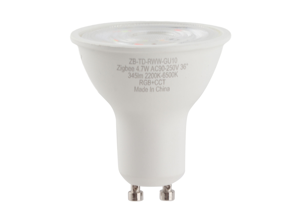 Lâmpada LED inteligente dimerizável GU10 4.7W RGBWW 2026 com controle remoto Tuya ABS para ambientes internos, 90-250V.