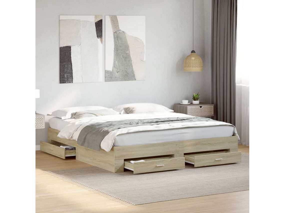 Vidaxl Estrutura De Cama C/ Gavetas Derivados Madeira Carvalho Sonoma