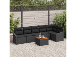 Vidaxl Conjunto De Sofá De Jardim 7 Unid. Preto Vime Pe