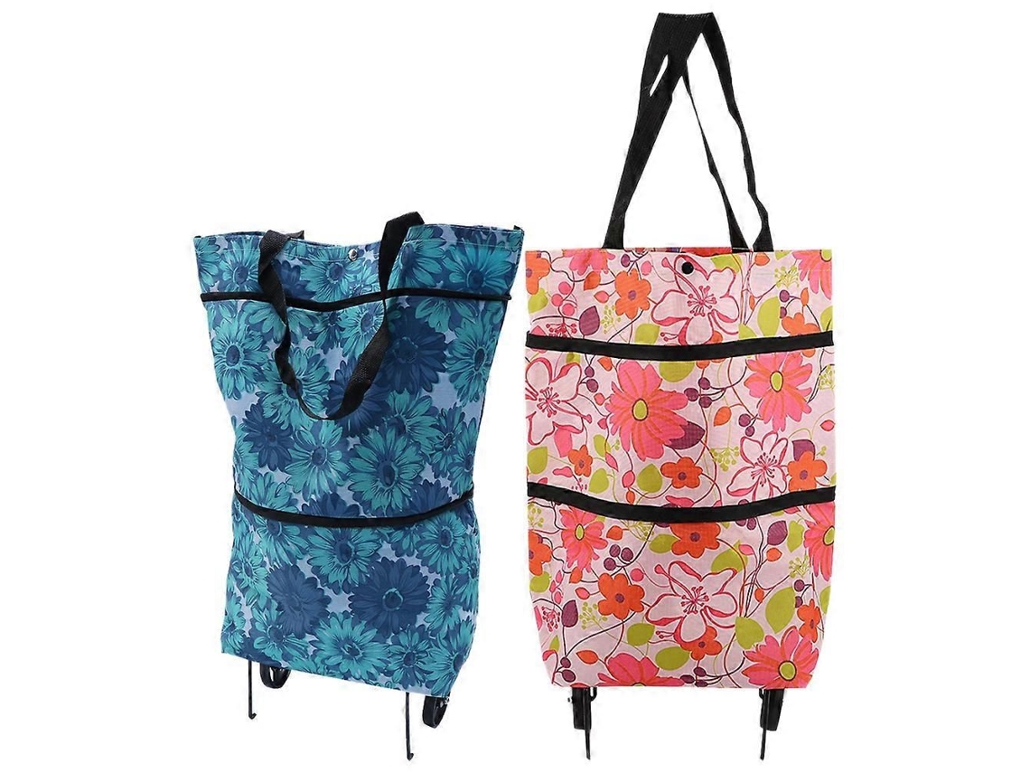 Conjunto de 2 Sacolas de Compras Dobráveis ​​com Rodinhas para Armazenamento e Armazenamento GOKOCO
