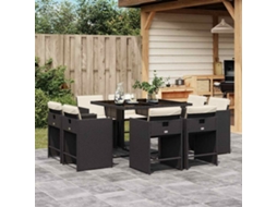 Vidaxl 9 Pcs Conjunto De Jantar P/ Jardim C/ Almofadões Vime Pe Preto