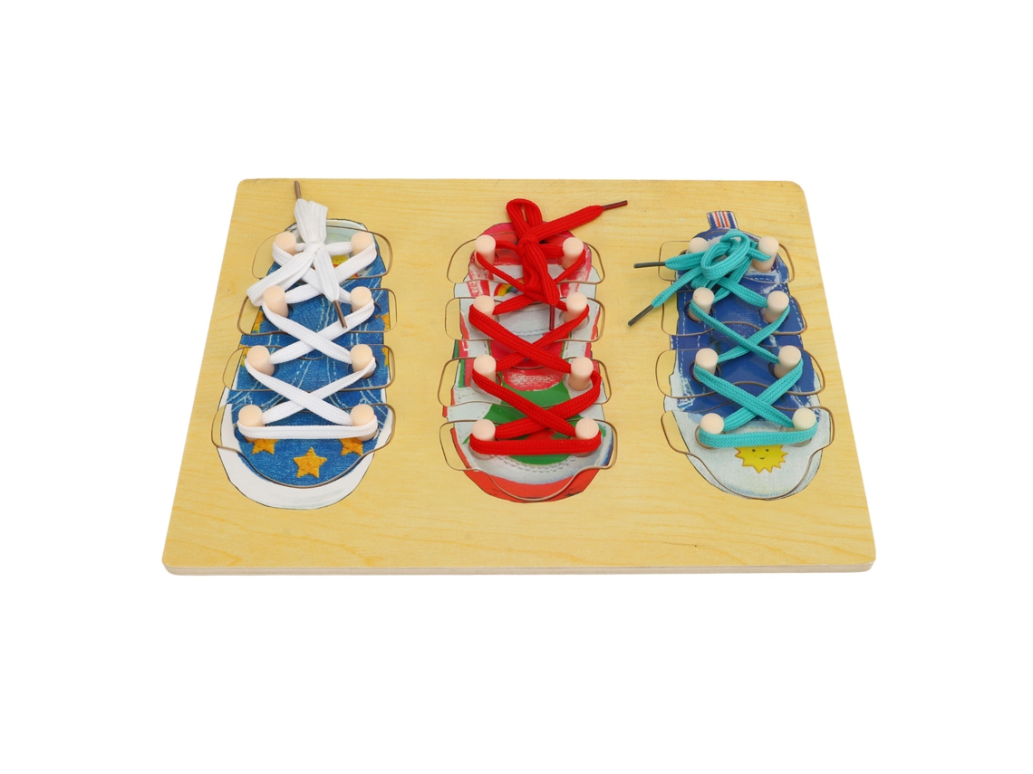 Brinquedo De Aprendizagem De Calçar Com Cordão Em Madeira Para Crianças Pequenas Kit Educativo De Amarrar Sapatos