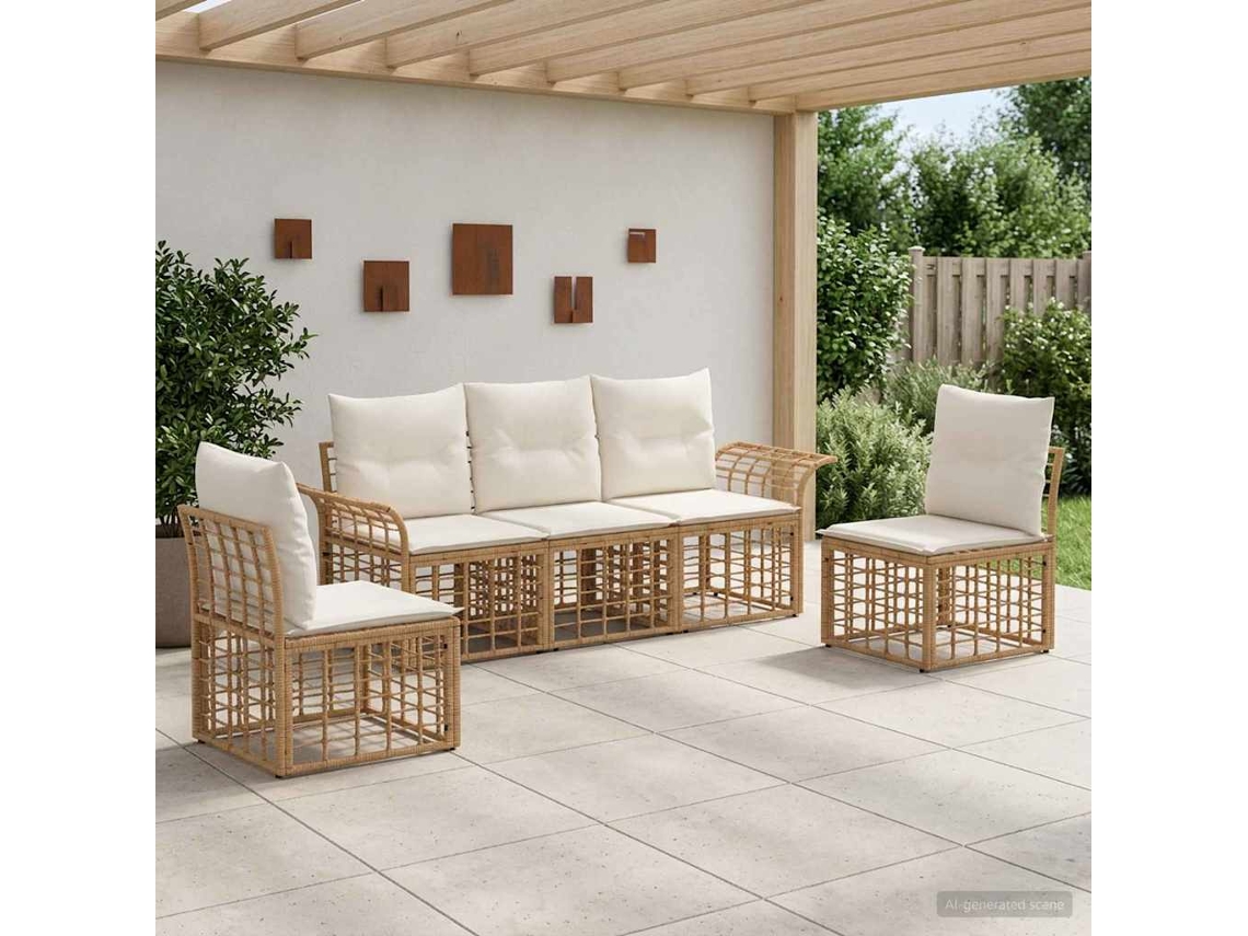 Vidaxl Conjunto De Sofás Para Exterior 5 Pcs Natural E Branco Creme