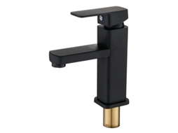 Misturador Quadrado Para Lavatório De Banheiro Com Furo Único Preto (com Tubo)