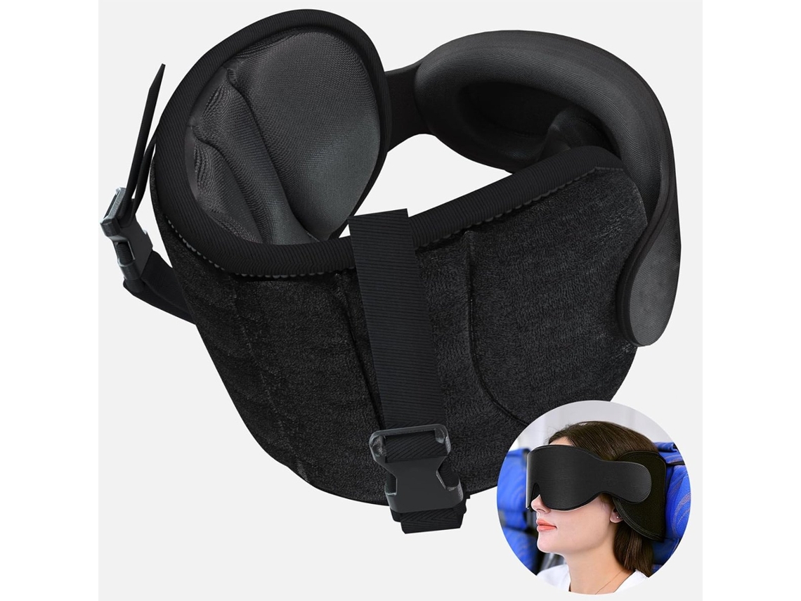 Almofada Infantil De Viagem, Cor Preto, Com Máscara De Dormir, Apoio Para Pescoço E Cabeça Em Avião, Carro, Comboio Ou Escritório
