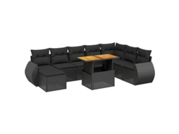 Maison Exclusive - 9 Pcs Conjunto De Sofás P/ Jardim C/ Almofadões Vime Pe Preto