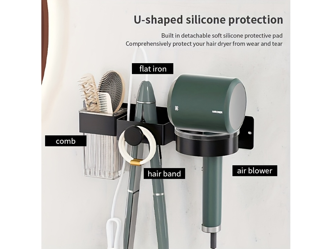 Suporte De Metal Para Secador Cabelo, Montagem Na Parede, Sem Necessidade Furar, Com Braço Ajustável Banheiro 1a