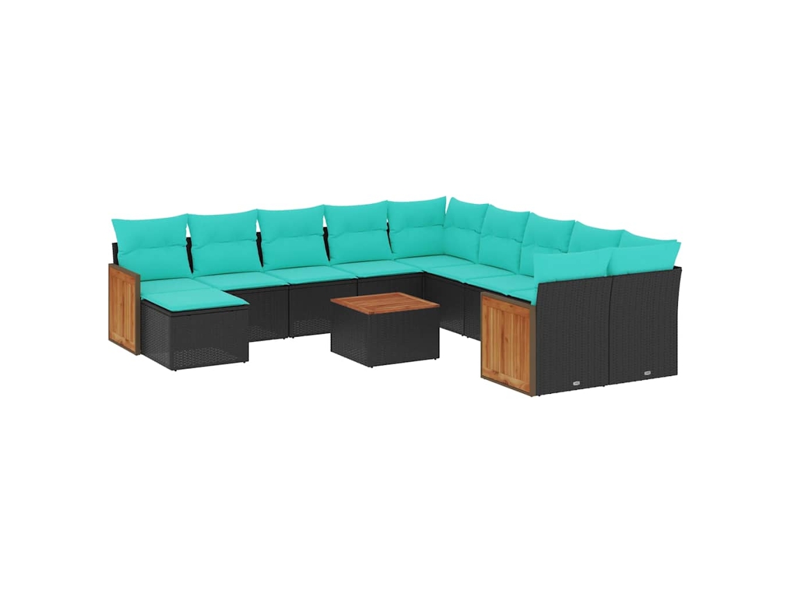 Conjunto de Sofá de Jardim, 12 Peças, Almofadas, Rattan Preto MAISON EXCLUSIVE
