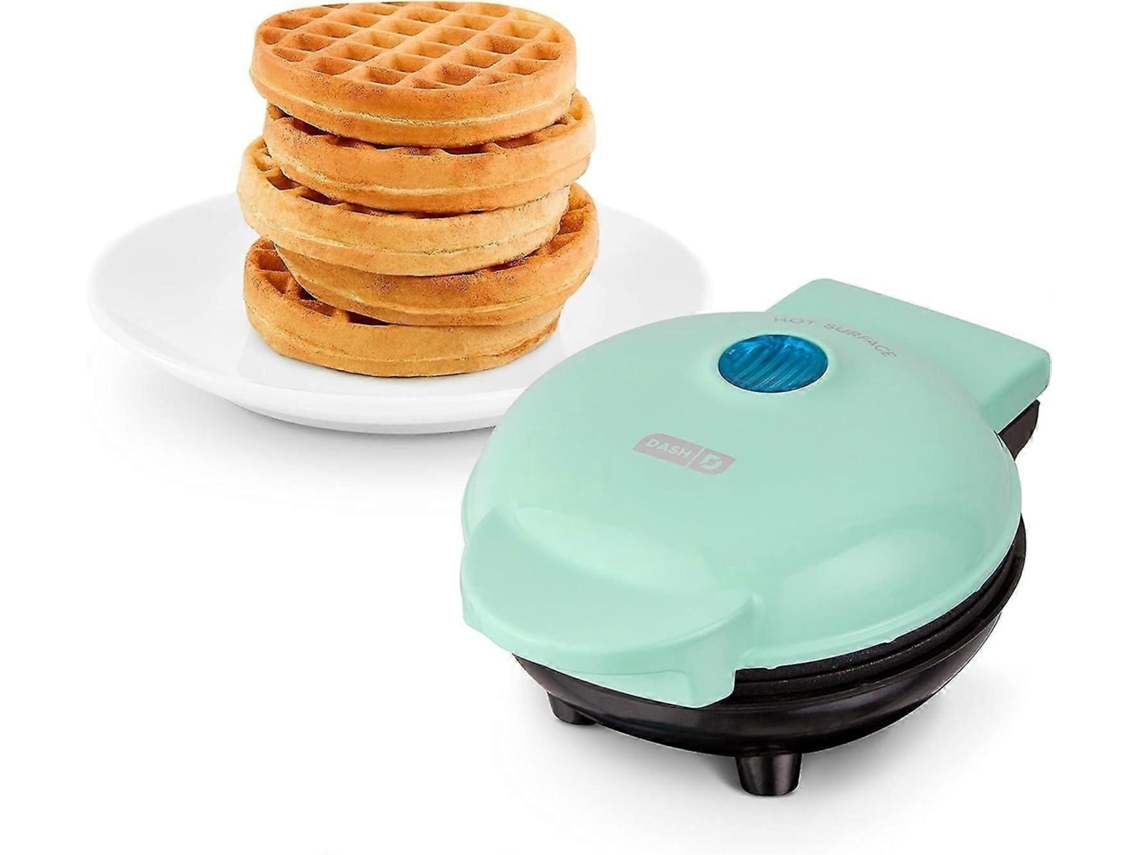 Mini Máquina De Waffles, Antiaderente, 4 Polegadas, Cor Verde Água, Ideal Para Cozinhas Pequenas