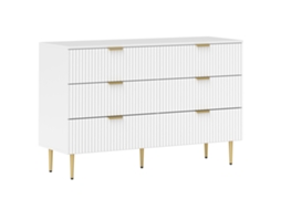 Cômoda Moderna Com 6 Gavetas, Puxadores E Pés Dourados, 120 X 40 X 76,5 Cm, Branca.