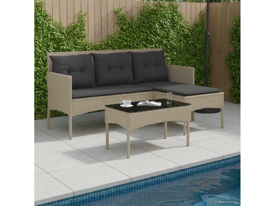 Vidaxl Conjunto De Sofá De Jardim Com Almofada 2 Pcs Vime Pe