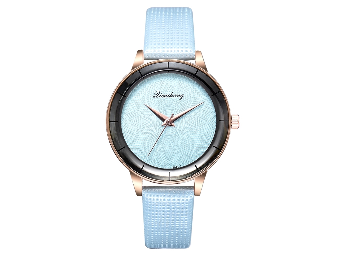 Relógio de Pulso Feminino de Quartzo com Pulseira de Couro Pu Estilo Simples Azul