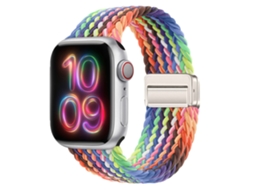 Pulseira elástica magnética de nylon com efeito arco-íris brilhante para Apple Watch, compatível com diversos tamanhos.