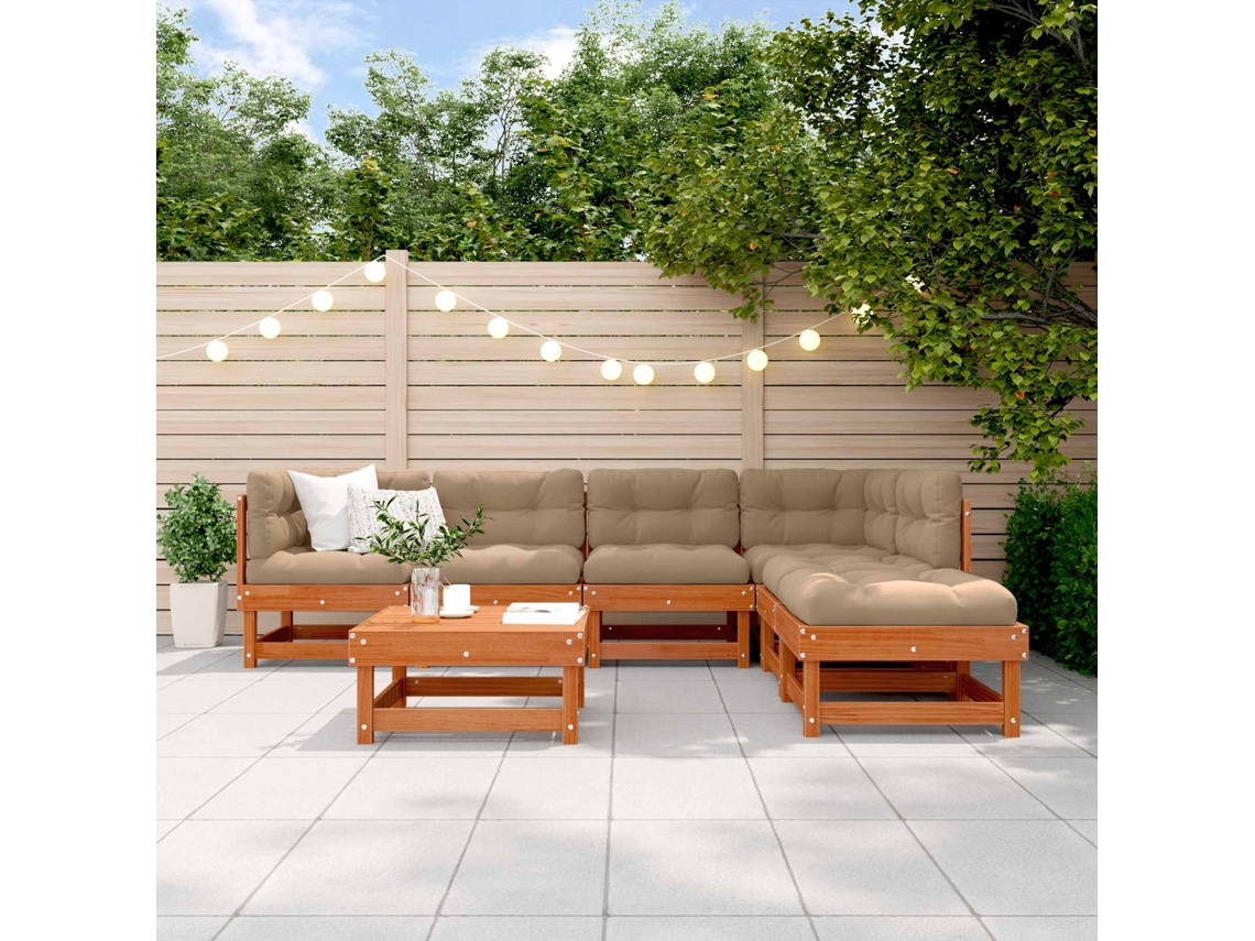Vidaxl Conjunto De Lounge De Jardim 7 Pcs Castanho Encerado