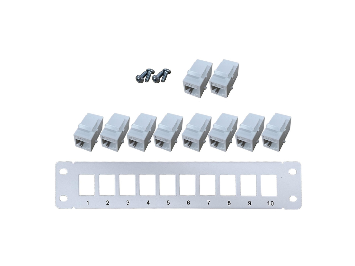10 Portas Straight-Through Cat5E Patch Panel Rj45 Adaptador de Cabo de Rede Keystone Jack ALLINLESS