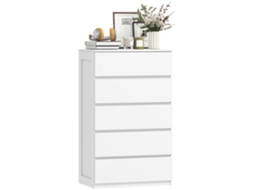 Cômoda de Madeira com 5 Gavetas e Alças Sulcadas. 60x38x100cm. Branco Ge