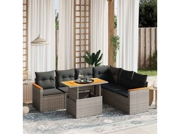 Vidaxl 7 Pcs Conjunto Sofás P/ Jardim C/ Almofadões Vime Pe Cinzento
