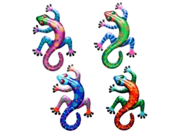 4 Peças de Arte de Parede de Lagarto de Metal Decoração de Parede 3D Colorida para Jardim NEVEANCE