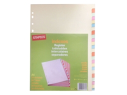 Separador Pré-impresso STAPLES Cartão, 24 Secções, A4, Várias Cores Pastel