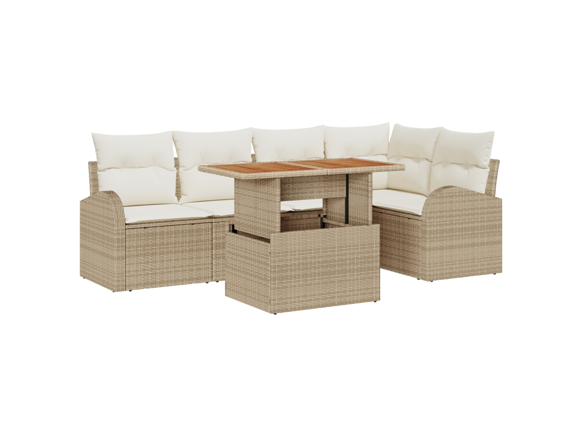 Conjunto 6 Móveis De Jardim Vidaxl Bege Vime Pe (100 X 55 X 73 Cm)