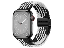 Pulseira Elástica Trançada de Nylon Magnético para Apple Watch, Padrão Z Em Arco Íris e Preto Blanco, 44 45 46 49mm