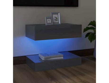 Móvel de TV com luzes LED 60x35 cm cinzento brilhante