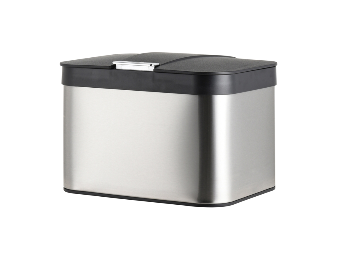 Relaxdays Contentor Bancada 4,5 L, Tampa Hermética Anti-odores, Balde Removível, Inox, Prateado/preto