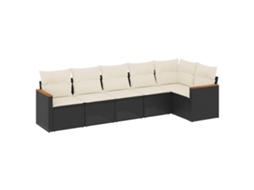 Conjunto Sofás de Jardim 6 Pcs com Almofadões Vime Pe Preto MAISON EXCLUSIVE (6 pcs)