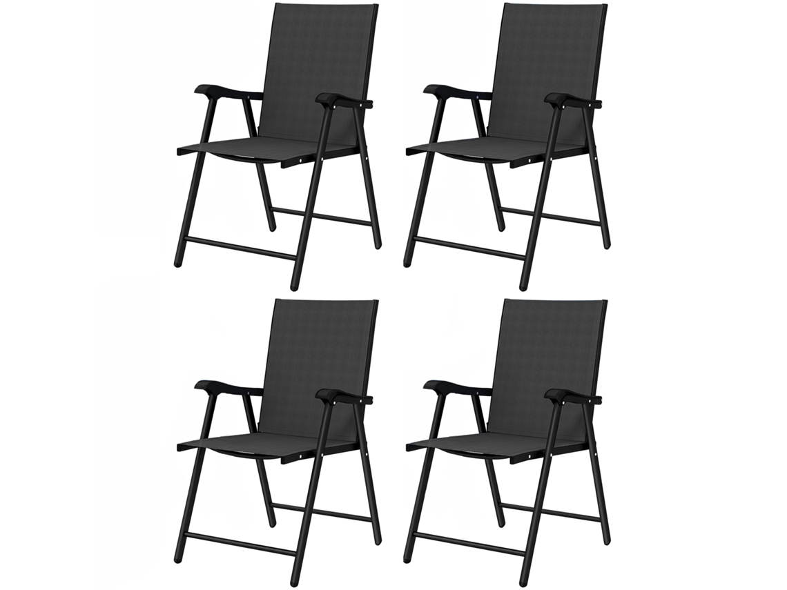 Conjunto De 4 Cadeiras De Jardim Para Exterior Dobráveis Com Encosto Alto E Apoios De Braços Para Terraço E Praia 58x62x97 Cm Preto