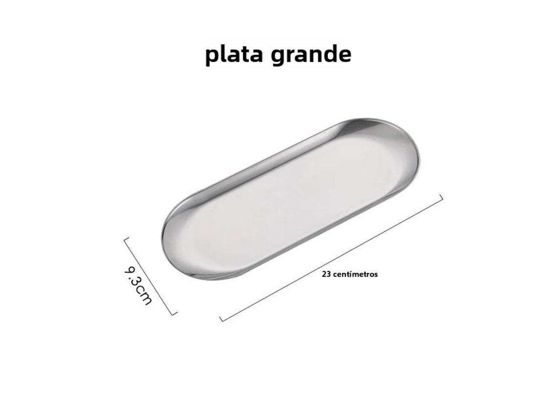 Prato de Aço Inoxidável, Adequado para Sobremesas e Aperitivos, Acompanha Talheres. MDUG (prata L)