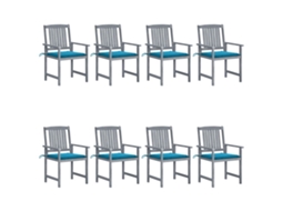 Cadeiras Jardim C/ Almofadões 8 Pcs Acácia Maciça Cinza Dkd Home Decor